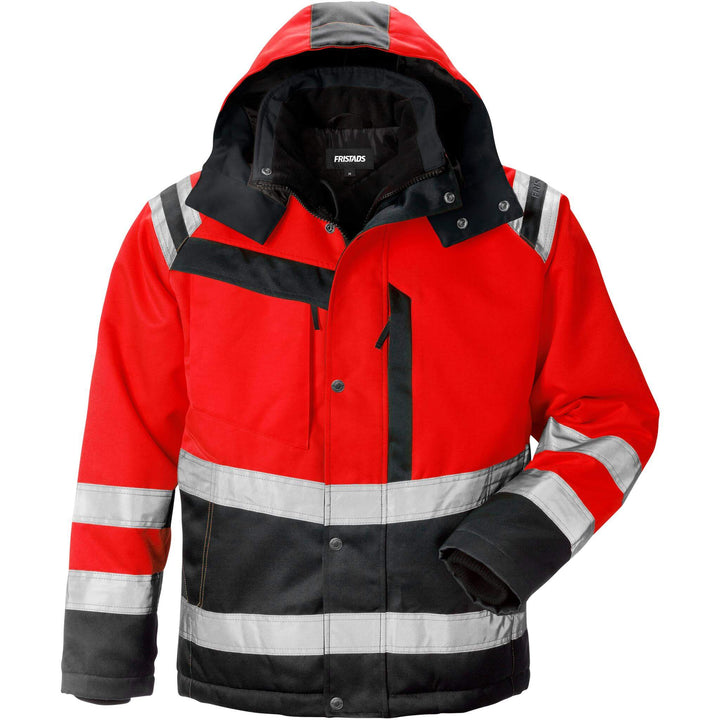 Fristads Hi-Vis Winter Jacket Class 3 - 4043 PP Hi-Vis Red/Black Front1#colour_hi-vis-red-black