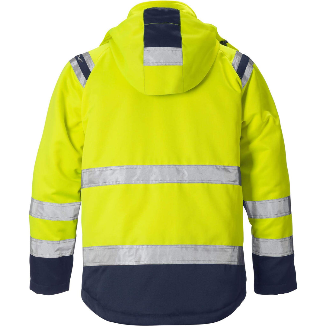 Fristads Hi-Vis Winter Jacket Class 3 - 4043 PP Hi-Vis Yellow/Navy Back1#colour_hi-vis-yellow-navy