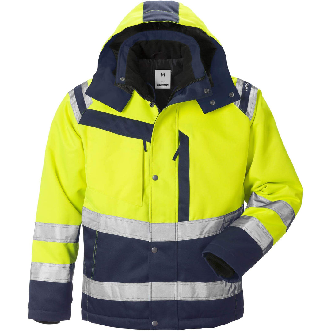 Fristads Hi-Vis Winter Jacket Class 3 - 4043 PP Hi-Vis Yellow/Navy Front1#colour_hi-vis-yellow-navy