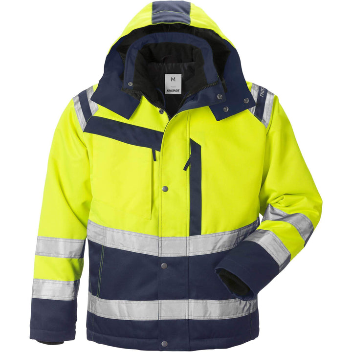 Fristads Hi-Vis Winter Jacket Class 3 - 4043 PP Hi-Vis Yellow/Navy Front1#colour_hi-vis-yellow-navy