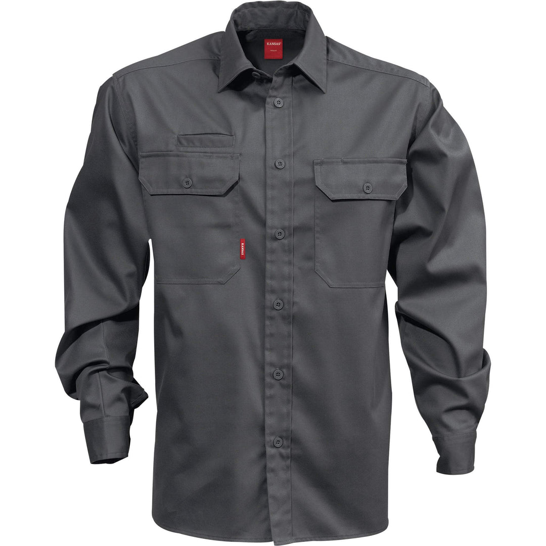 Fristads Kansas Cotton Shirt - 7386 BKS Dark Grey Front1#colour_dark-grey