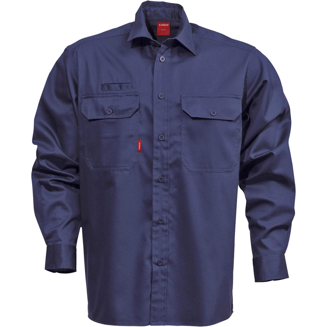 Fristads Kansas Cotton Shirt - 7386 BKS Navy Front1#colour_navy