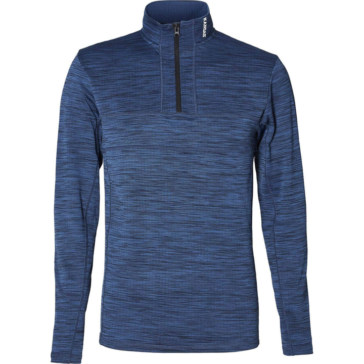Fristads Kansas Evolve Moisture-Wicking Fast-Dry Long Sleeve T-Shirt Steel Blue/Dark Navy Front1#colour_steel-blue-dark-navy