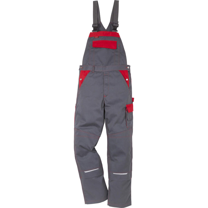 Fristads Kansas Icon Bib and Brace Grey/Red Front1#colour_grey-red