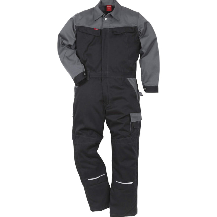 Fristads Kansas Icon Coverall Black/Grey Front1#colour_black-grey