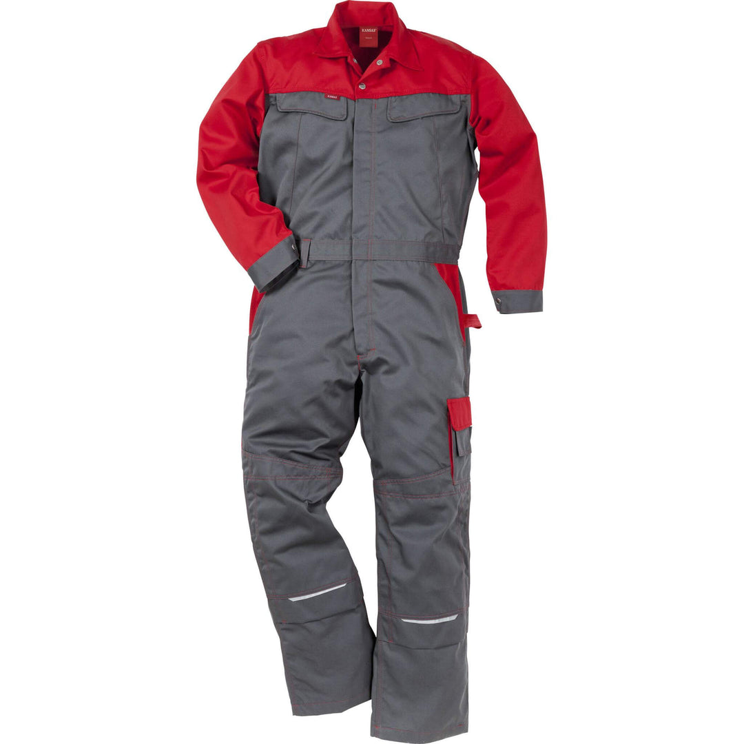 Fristads Kansas Icon Coverall Grey/Red Front1#colour_grey-red