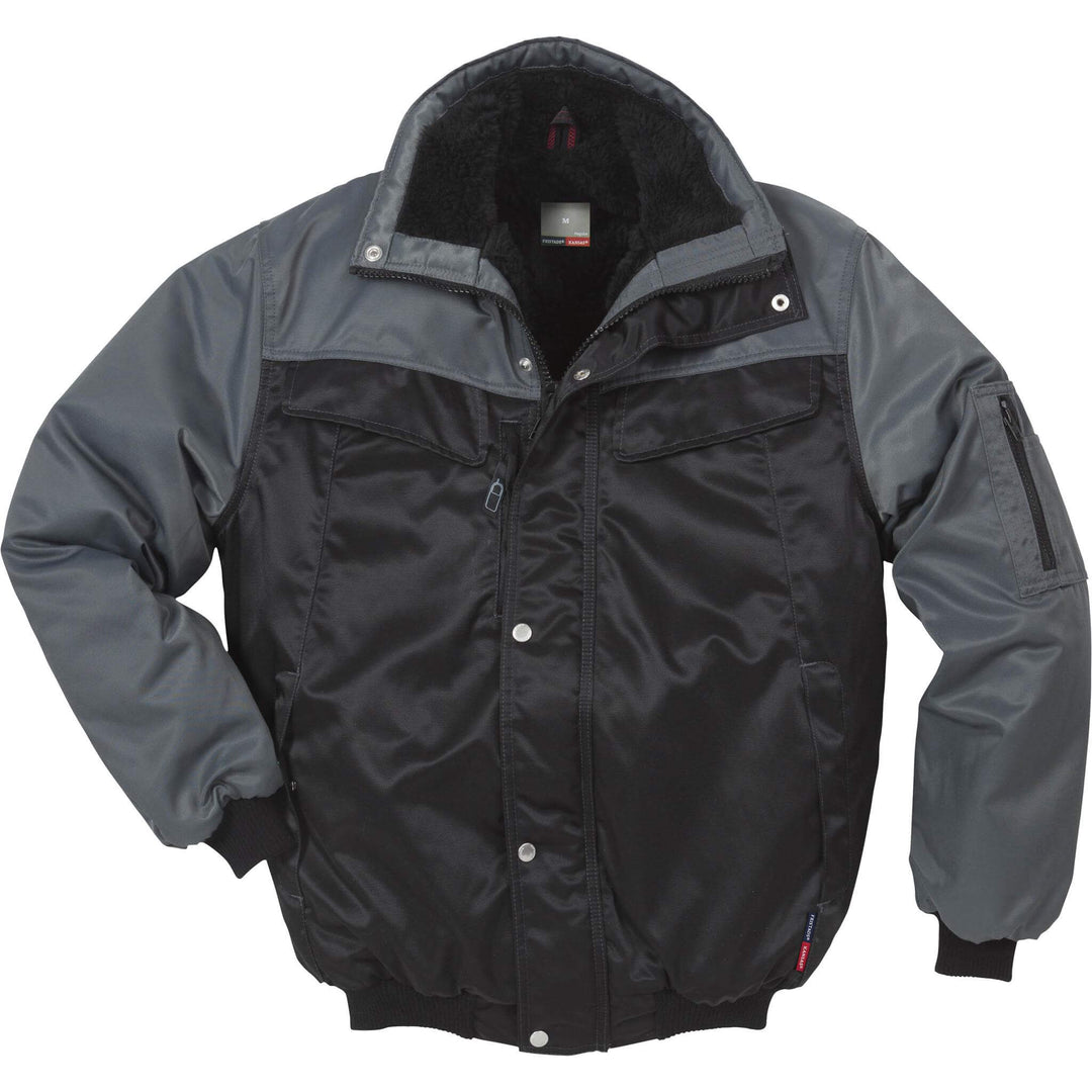 Fristads Kansas Icon Insulated Winter Pilot Jacket Black/Grey Front1#colour_black-grey