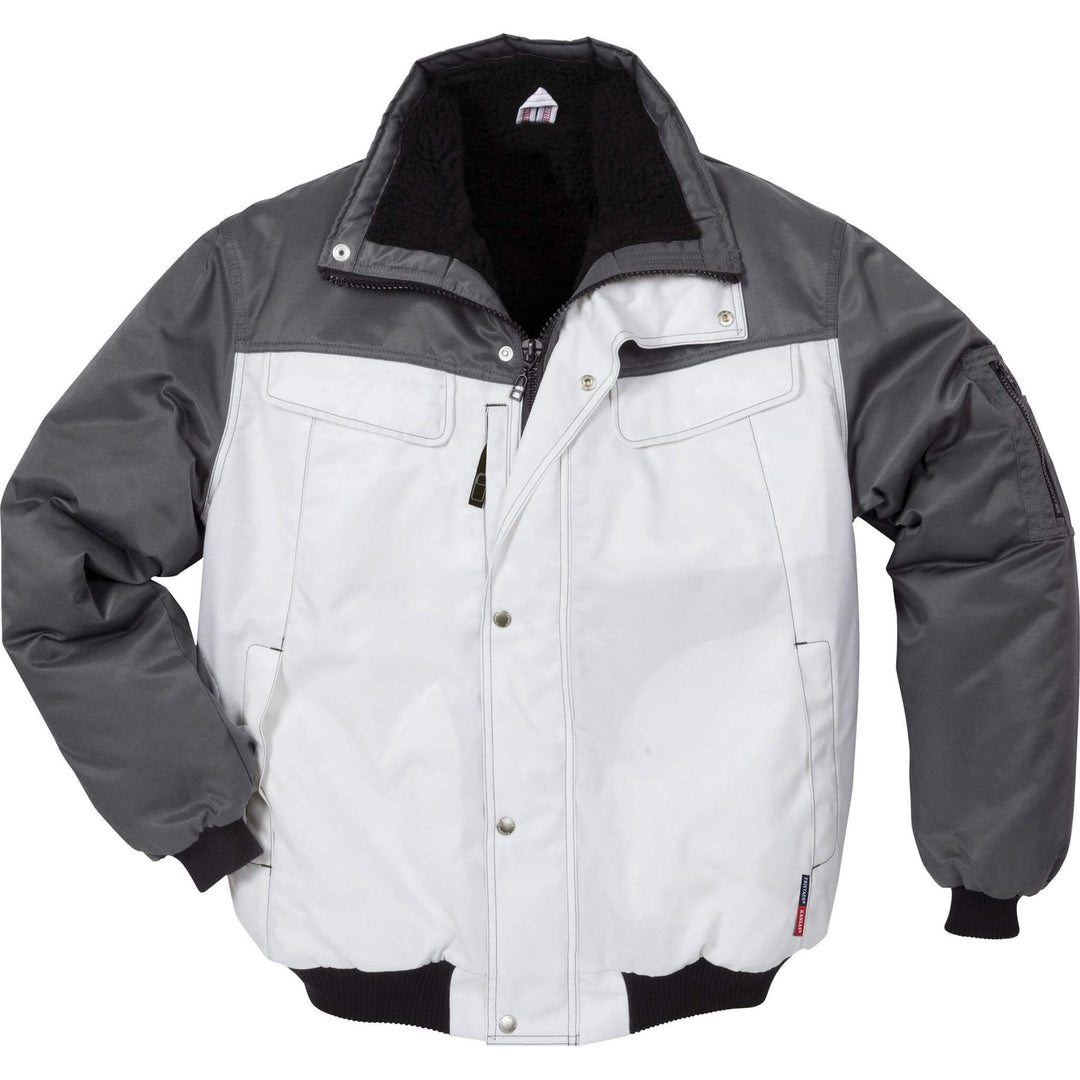 Fristads Kansas Icon Insulated Winter Pilot Jacket White/Grey Front1#colour_white-grey