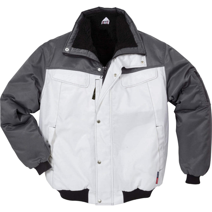 Fristads Kansas Icon Insulated Winter Pilot Jacket White/Grey Front1#colour_white-grey