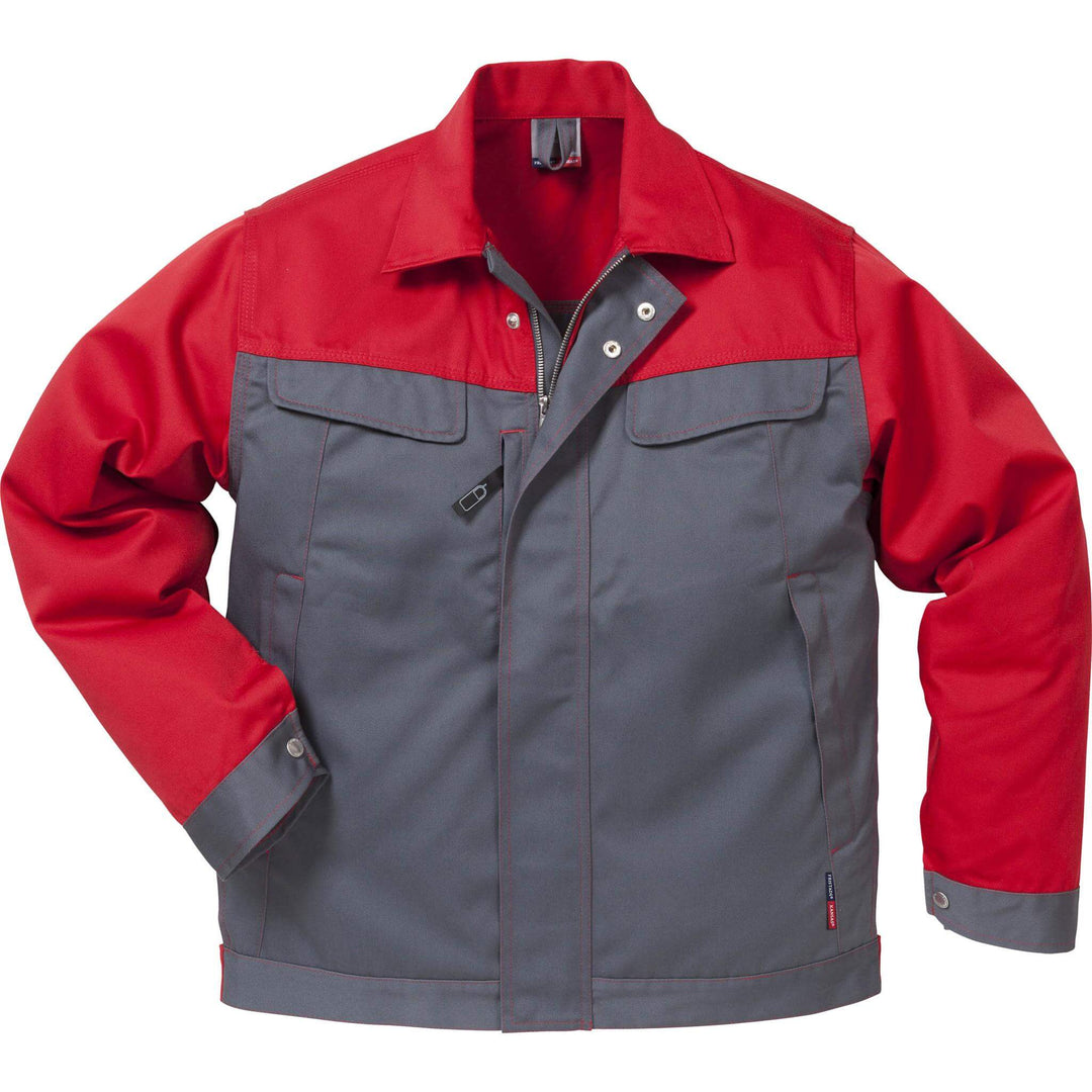 Fristads Kansas Icon Jacket Grey/Red Front1#colour_grey-red