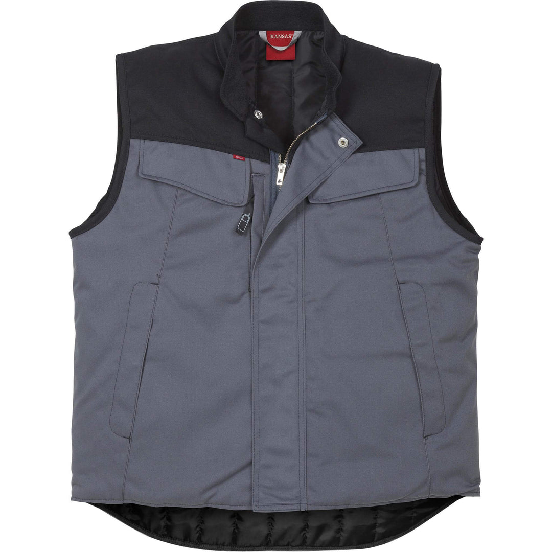 Fristads Kansas Icon Quilted THermal Waistcoat Grey/Black Front1#colour_grey-black