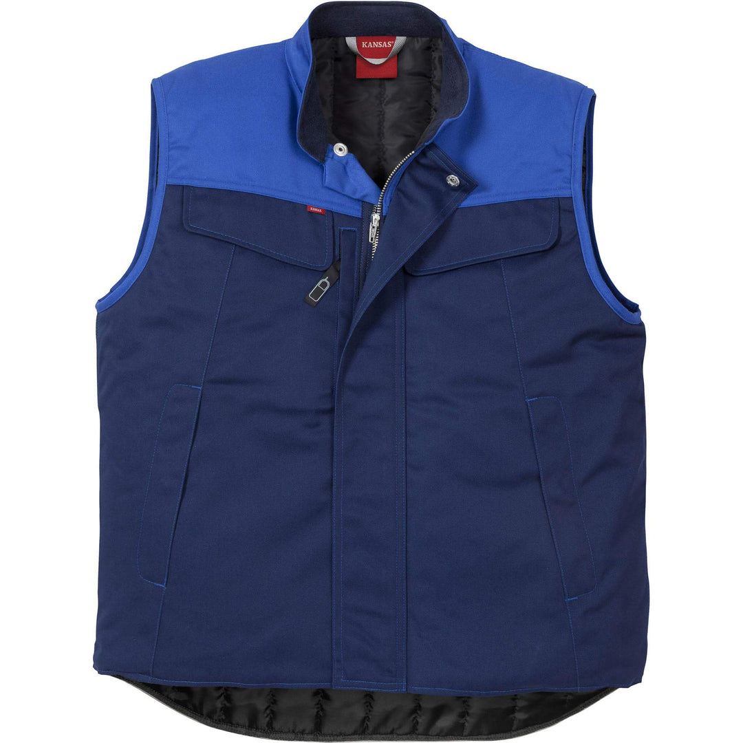 Fristads Kansas Icon Quilted THermal Waistcoat Navy/Royal Front1#colour_navy-royal