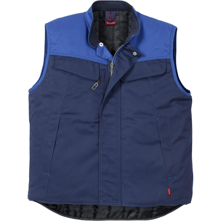 Fristads Kansas Icon Quilted THermal Waistcoat Navy/Royal Front2#colour_navy-royal