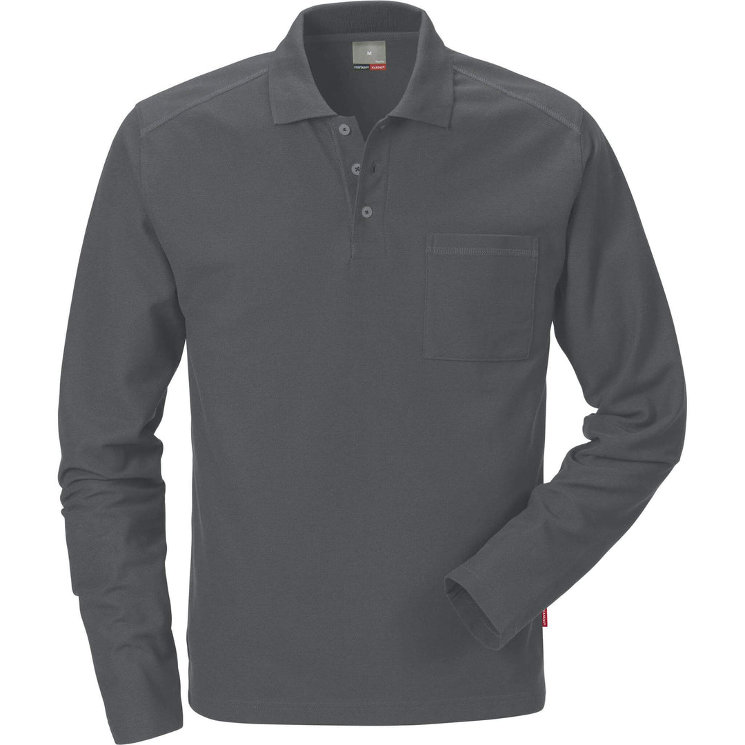 Fristads Kansas Match Long Sleeve Polo Shirt Dark Grey Front1#colour_dark-grey