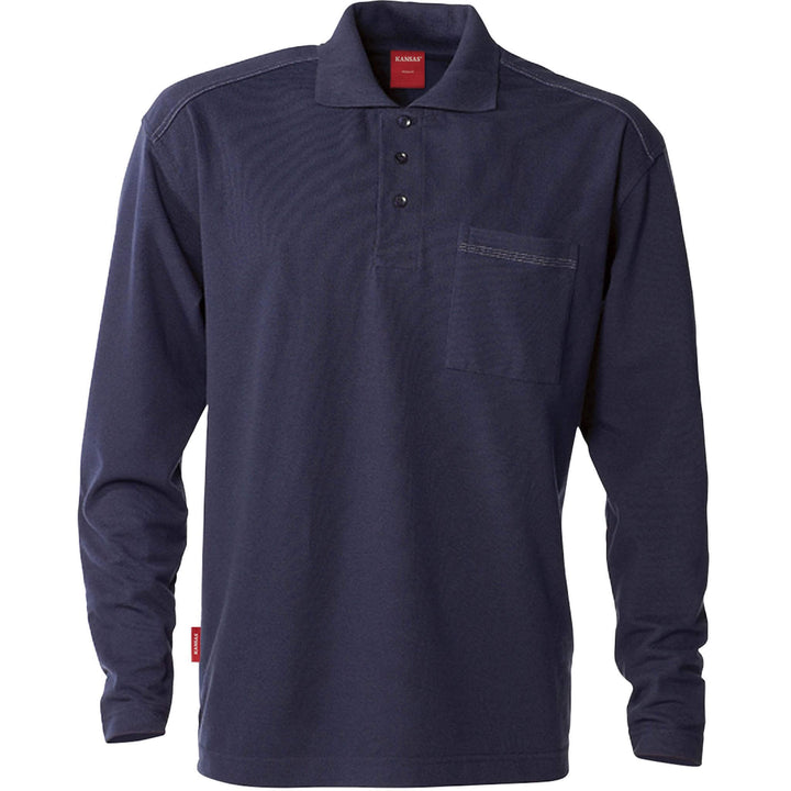 Fristads Kansas Match Long Sleeve Polo Shirt Navy Front1#colour_navy