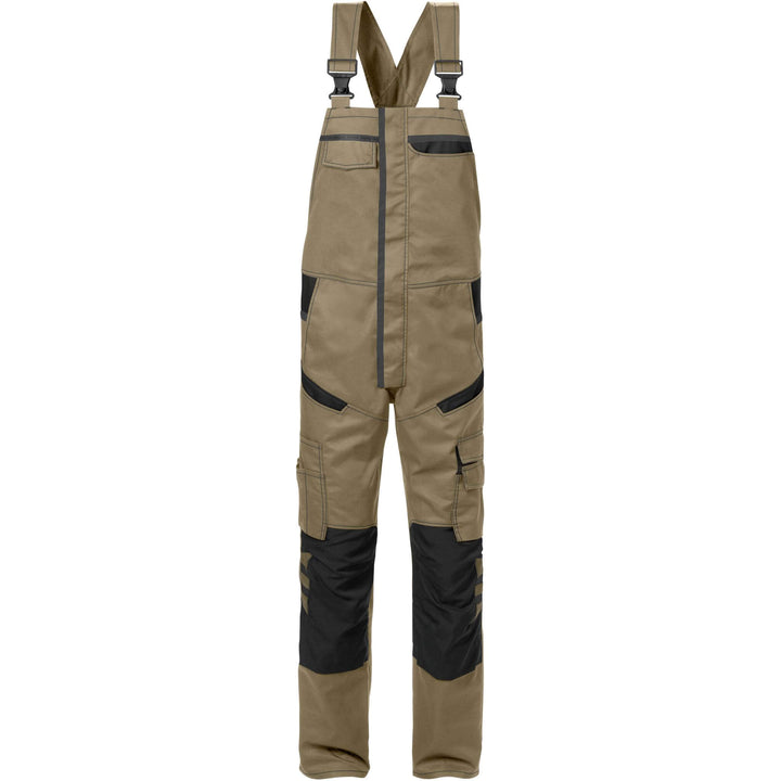 Fristads Knee Pad Bib and Brace - 1555 STFP Khaki/Black Front1#colour_khaki-black