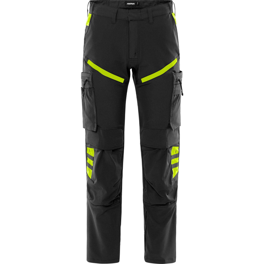 Fristads Lightweight Durable 4-Way-Stretch Trousers - 2653 LWS Black/Hi-Vis Yellow Front1#colour_black-hi-vis-yellow
