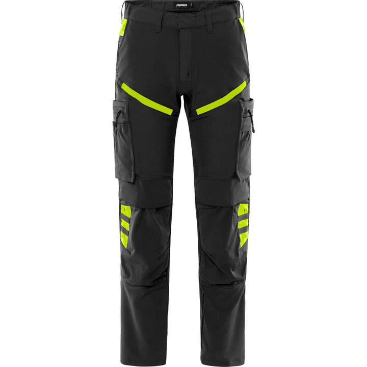 Fristads Lightweight Durable 4-Way-Stretch Trousers - 2653 LWS Black/Hi-Vis Yellow Front1#colour_black-hi-vis-yellow