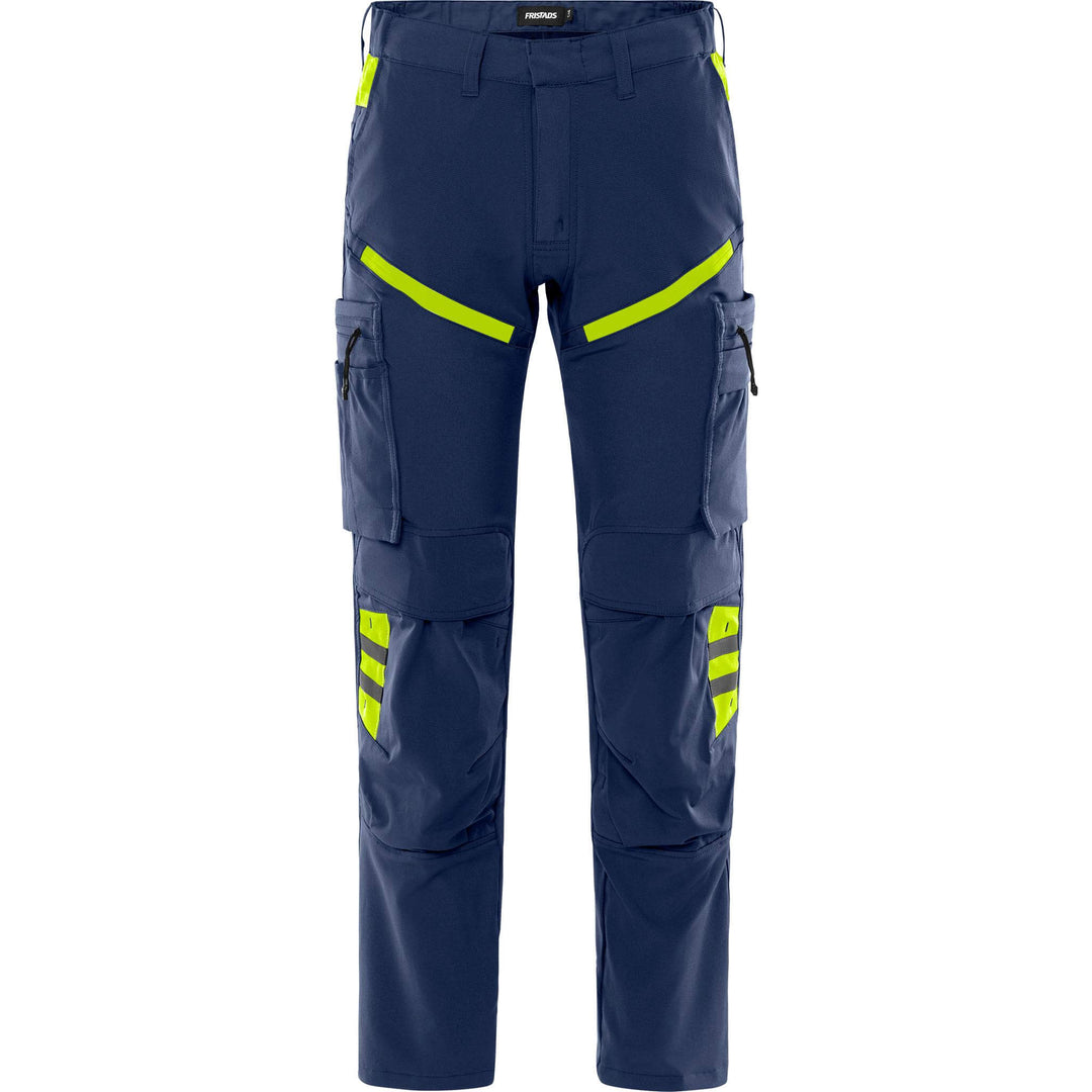 Fristads Lightweight Durable 4-Way-Stretch Trousers - 2653 LWS Navy/Hi-Vis Yellow Front1#colour_navy-hi-vis-yellow