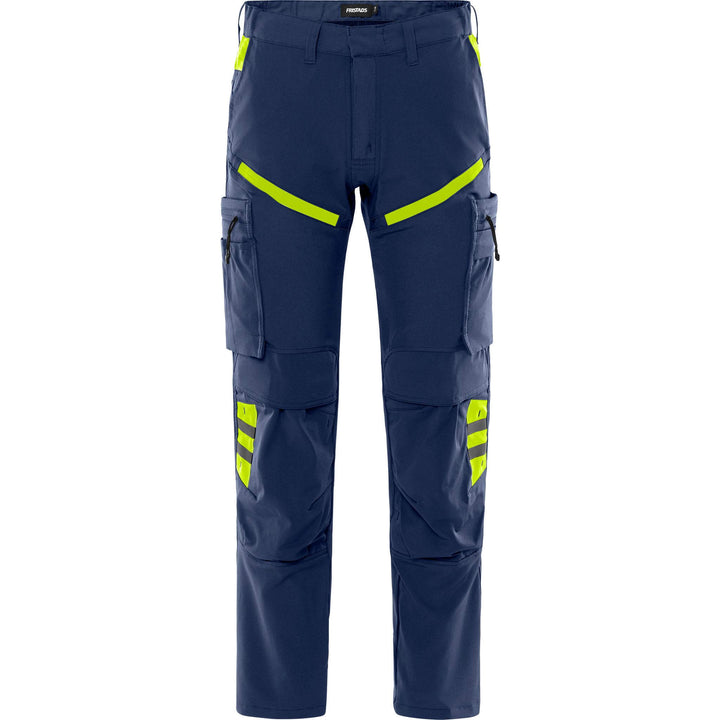 Fristads Lightweight Durable 4-Way-Stretch Trousers - 2653 LWS Navy/Hi-Vis Yellow Front1#colour_navy-hi-vis-yellow