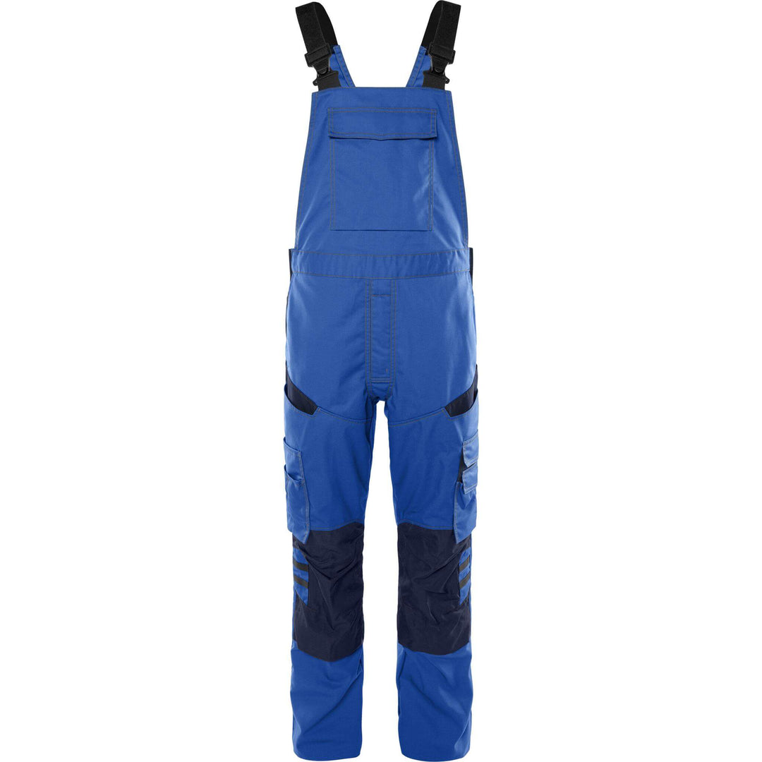 Fristads Lightweight Mechanical Stretch Bib and Brace - 1556 STFP Royal Blue/Navy Front1#colour_royal-blue-navy