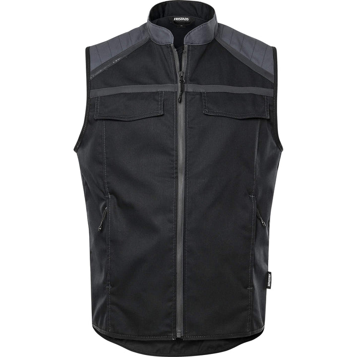 Fristads Lightweight Waistcoat Gilet- 5555 STFP Black/Grey Front1#colour_black-grey