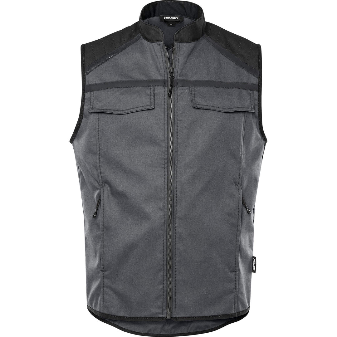 Fristads Lightweight Waistcoat Gilet- 5555 STFP Grey/Black Front1#colour_grey-black