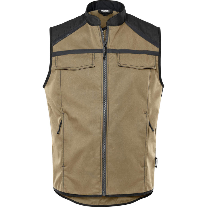 Fristads Lightweight Waistcoat Gilet- 5555 STFP Khaki/Black Front1#colour_khaki-black