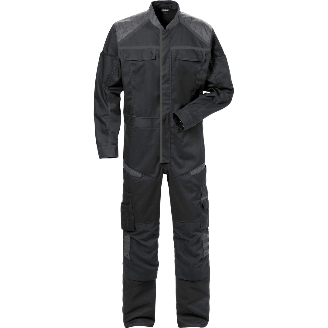 Fristads Mechanical Stretch Fabric Knee Pad Coverall - 8555 STFP Black/Grey Front1#colour_black-grey