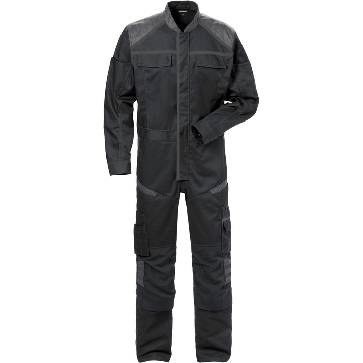 Fristads Mechanical Stretch Fabric Knee Pad Coverall - 8555 STFP Black/Grey Front1#colour_black-grey