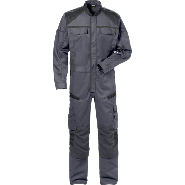 Fristads Mechanical Stretch Fabric Knee Pad Coverall - 8555 STFP Grey/Black Front1#colour_grey-black