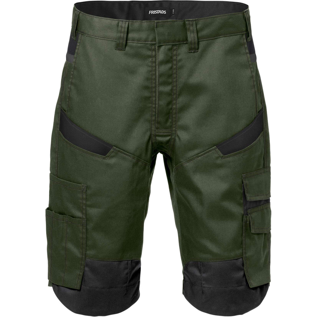 Fristads Mechanical Stretch Shorts - 2562 STFP Army Green/Black Front1#colour_army-green-black