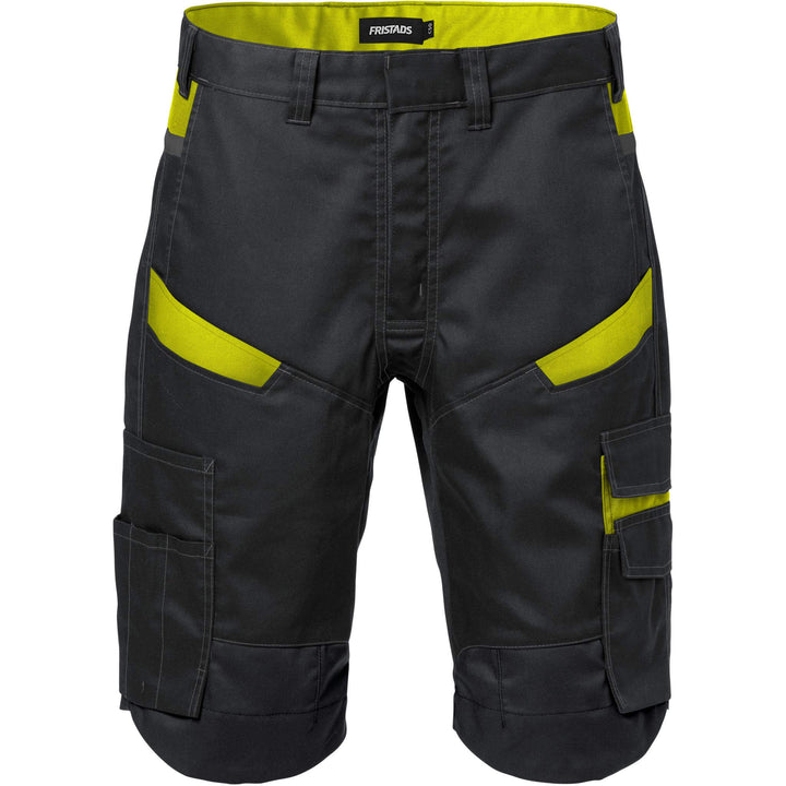 Fristads Mechanical Stretch Shorts - 2562 STFP Black/Hi-Vis Yellow Front1#colour_black-hi-vis-yellow