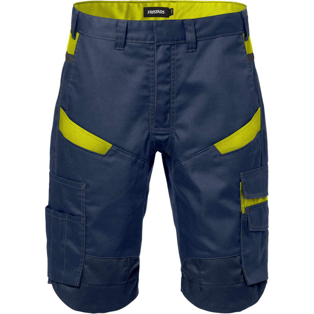 Fristads Mechanical Stretch Shorts - 2562 STFP Navy/Hi-Vis Yellow Front1#colour_navy-hi-vis-yellow