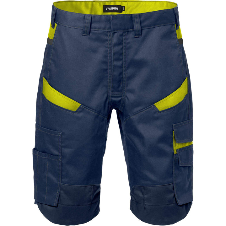 Fristads Mechanical Stretch Shorts - 2562 STFP Navy/Hi-Vis Yellow Front1#colour_navy-hi-vis-yellow