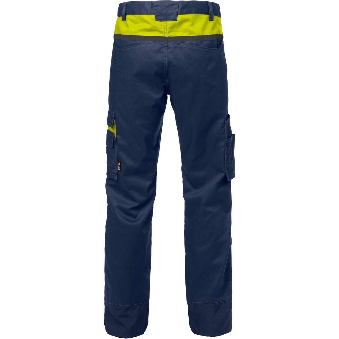 Fristads Mechanical Stretch Trousers - 2552 STFP Navy/Hi-Vis Yellow Back1#colour_navy-hi-vis-yellow
