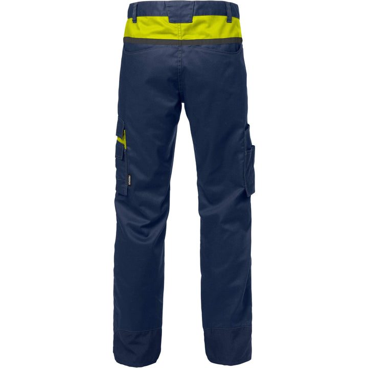 Fristads Mechanical Stretch Trousers - 2552 STFP Navy/Hi-Vis Yellow Back1#colour_navy-hi-vis-yellow