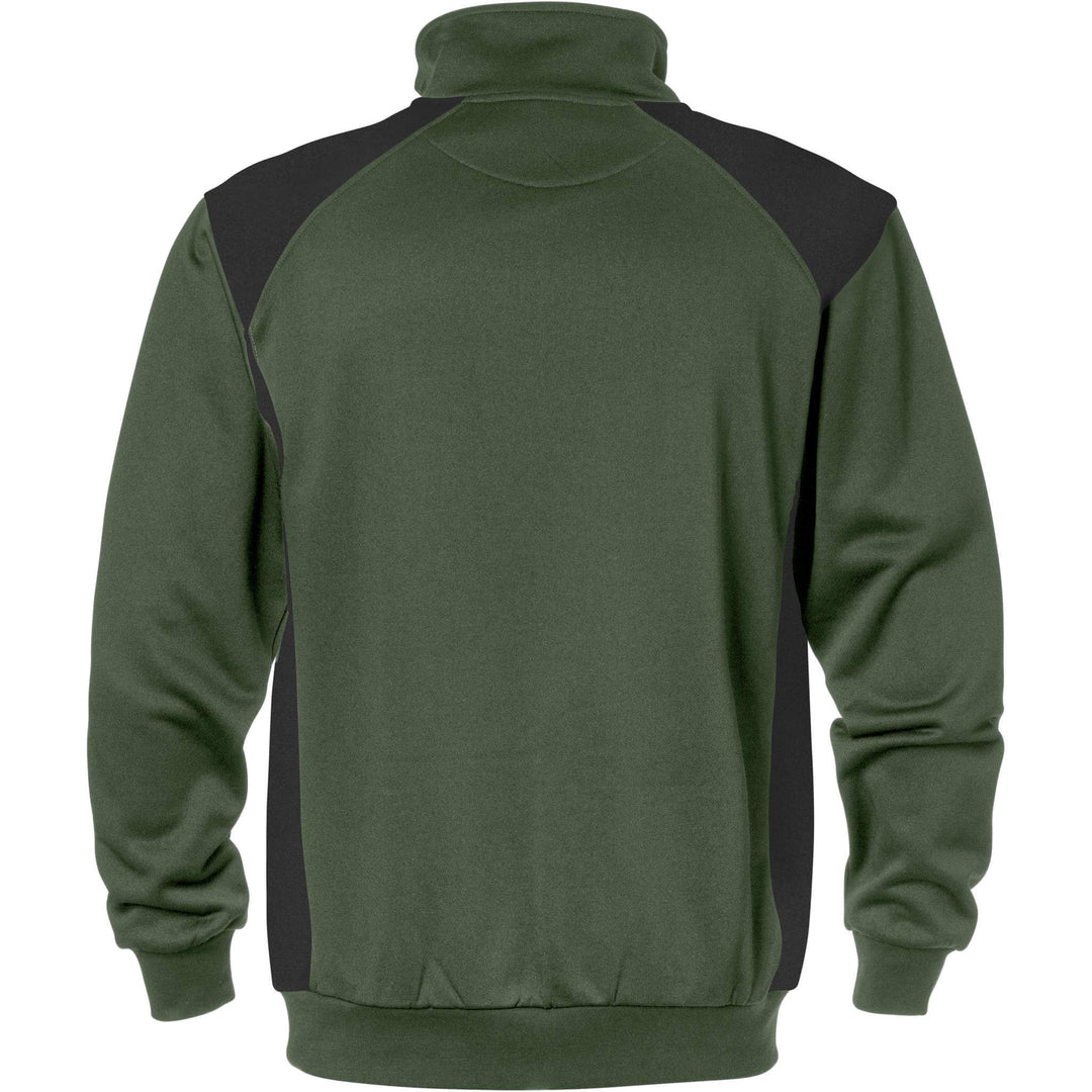 Fristads Moisture-Wicking UV-Protective Half-Zip Sweatshirt - 7048 SHV Army Green/Black Back1#colour_army-green-black