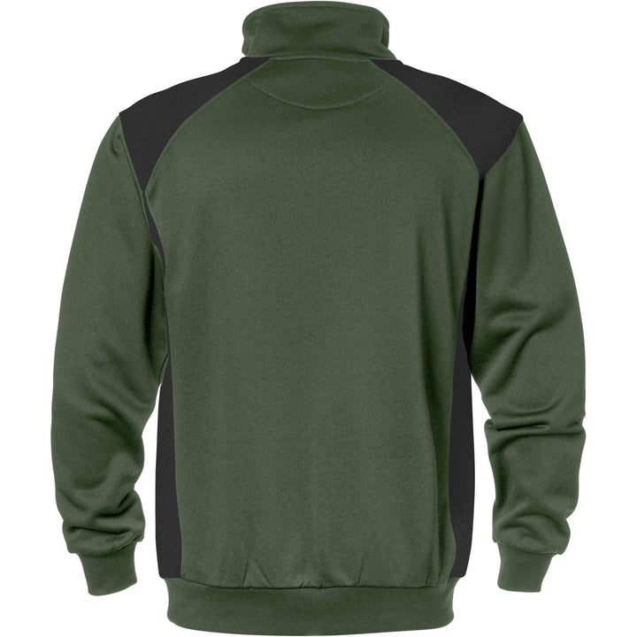 Fristads Moisture-Wicking UV-Protective Half-Zip Sweatshirt - 7048 SHV Army Green/Black Back1#colour_army-green-black
