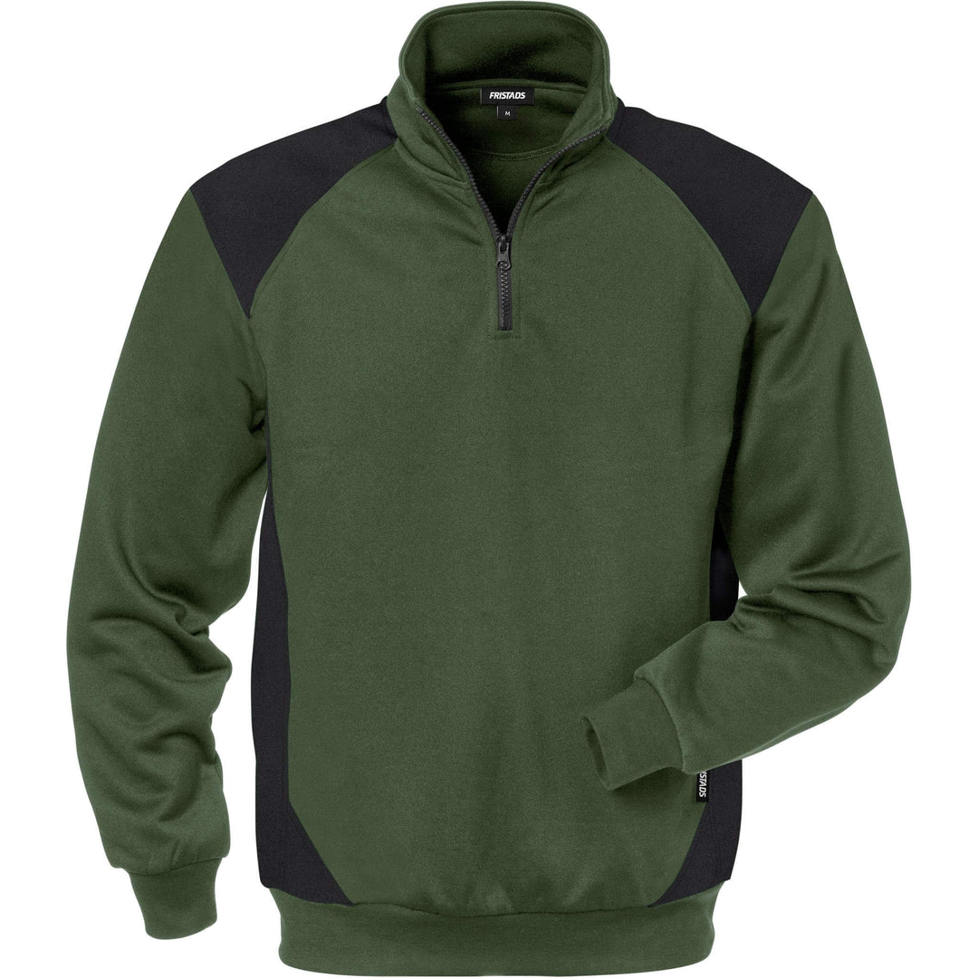Fristads Moisture-Wicking UV-Protective Half-Zip Sweatshirt - 7048 SHV Army Green/Black Front1#colour_army-green-black