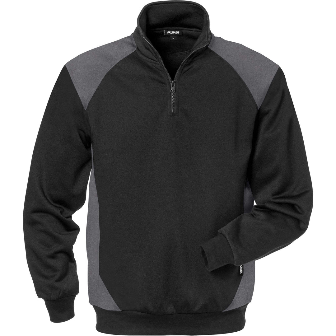 Fristads Moisture-Wicking UV-Protective Half-Zip Sweatshirt - 7048 SHV Black/Grey Front1#colour_black-grey