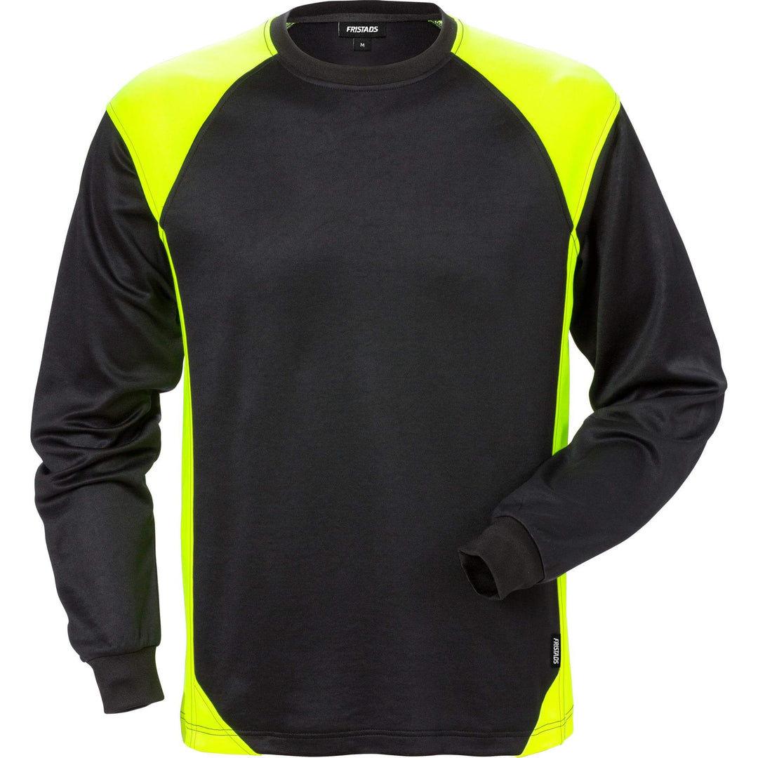 Fristads Moisture-Wicking UV-Protective Long Sleeve T-Shirt - 7071 THV Black/Hi-Vis Yellow Front1#colour_black-hi-vis-yellow