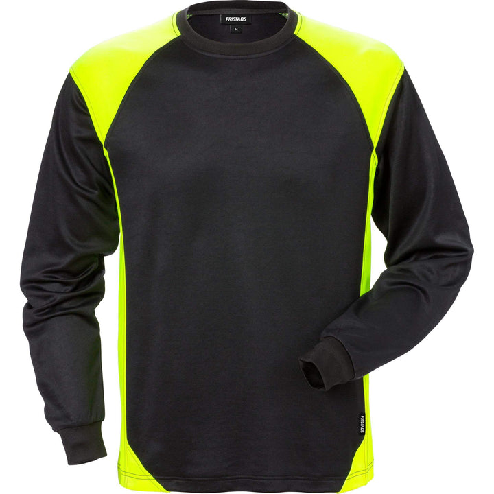 Fristads Moisture-Wicking UV-Protective Long Sleeve T-Shirt - 7071 THV Black/Hi-Vis Yellow Front1#colour_black-hi-vis-yellow