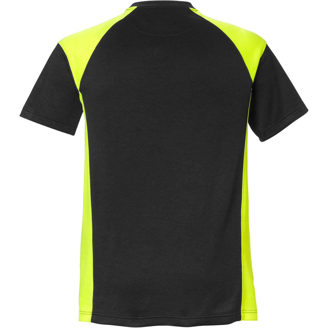 Fristads Moisture-Wicking UV-Protective T-Shirt - 7046 THV Black/Hi-Vis Yellow Back1#colour_black-hi-vis-yellow