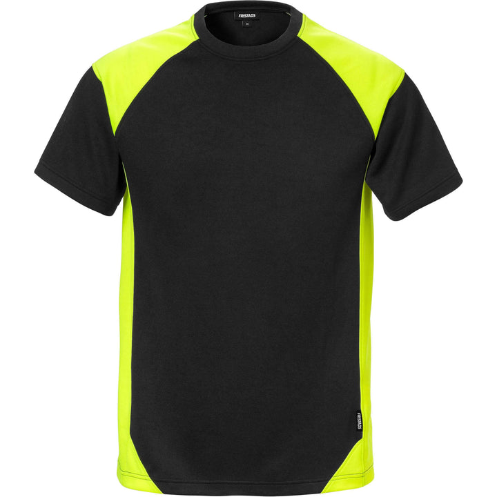 Fristads Moisture-Wicking UV-Protective T-Shirt - 7046 THV Black/Hi-Vis Yellow Front1#colour_black-hi-vis-yellow
