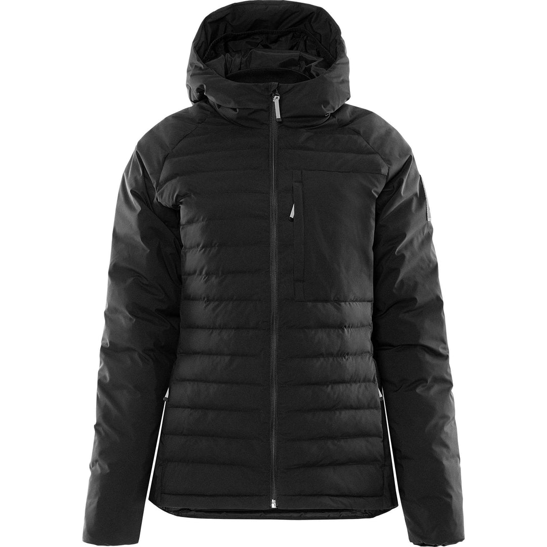 Fristads Outdoor Womens Atmos Primaloft Lightweight Hooded Puffer Jacket Black Front1#colour_black