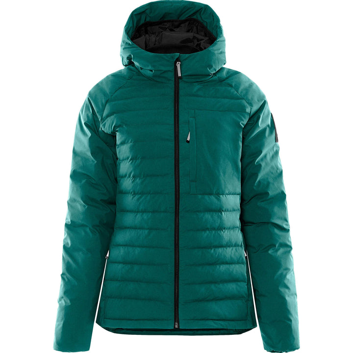 Fristads Outdoor Womens Atmos Primaloft Lightweight Hooded Puffer Jacket Petrol Front1#colour_petrol