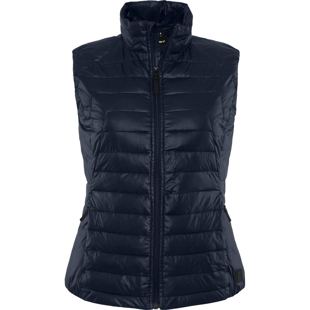 Fristads Outdoor Womens Oxygen Primaloft Quilted Bodywarmer Waistcoat Dark Navy Front1#colour_dark-navy