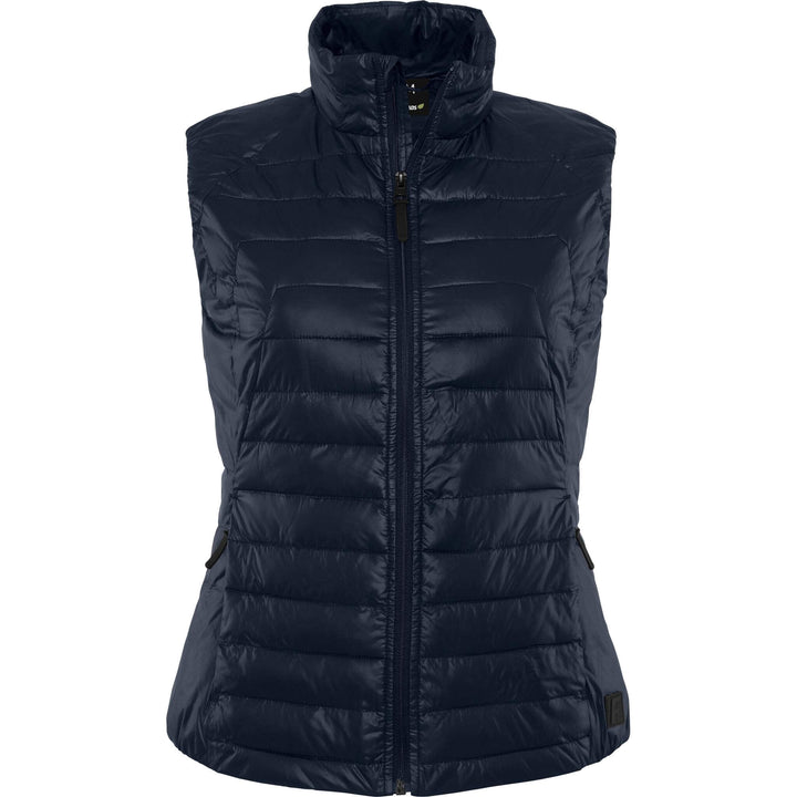 Fristads Outdoor Womens Oxygen Primaloft Quilted Bodywarmer Waistcoat Dark Navy Front1#colour_dark-navy