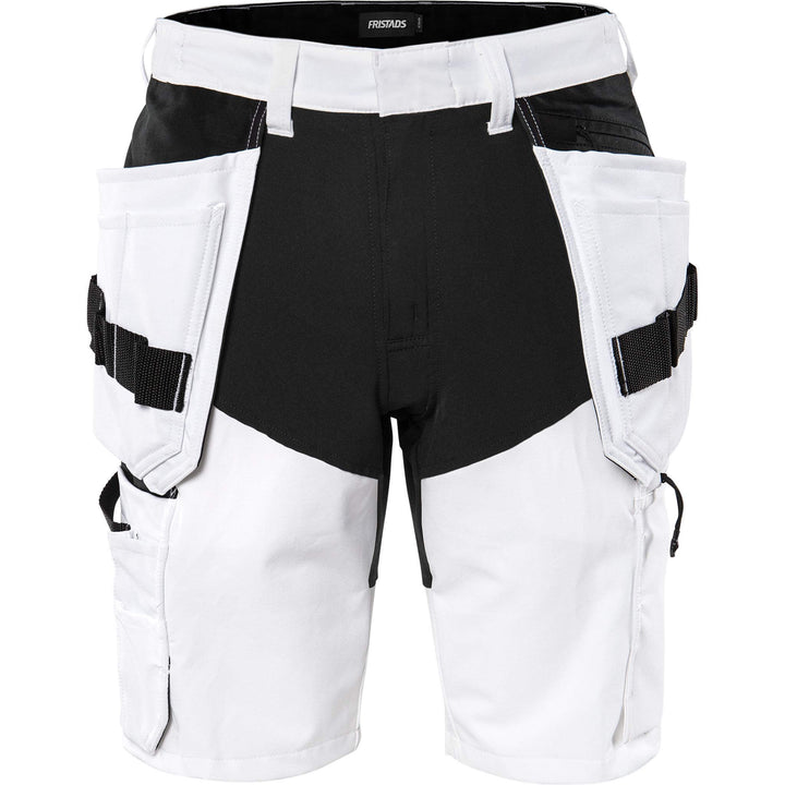 Fristads Painters Craftsman Lightweight 4-Way-Stretch Holster Pocket Shorts - 2762 LWS White/Black Front1#colour_white-black
